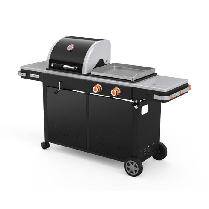 Bi-Energy L gas- en houtskoolgrill - BRASERO BY FAVEX – 2 x 3,6 kW – Roestvrijstalen plaat – Houtskoolregeling – Geschikt voor 10 tot 12 personen