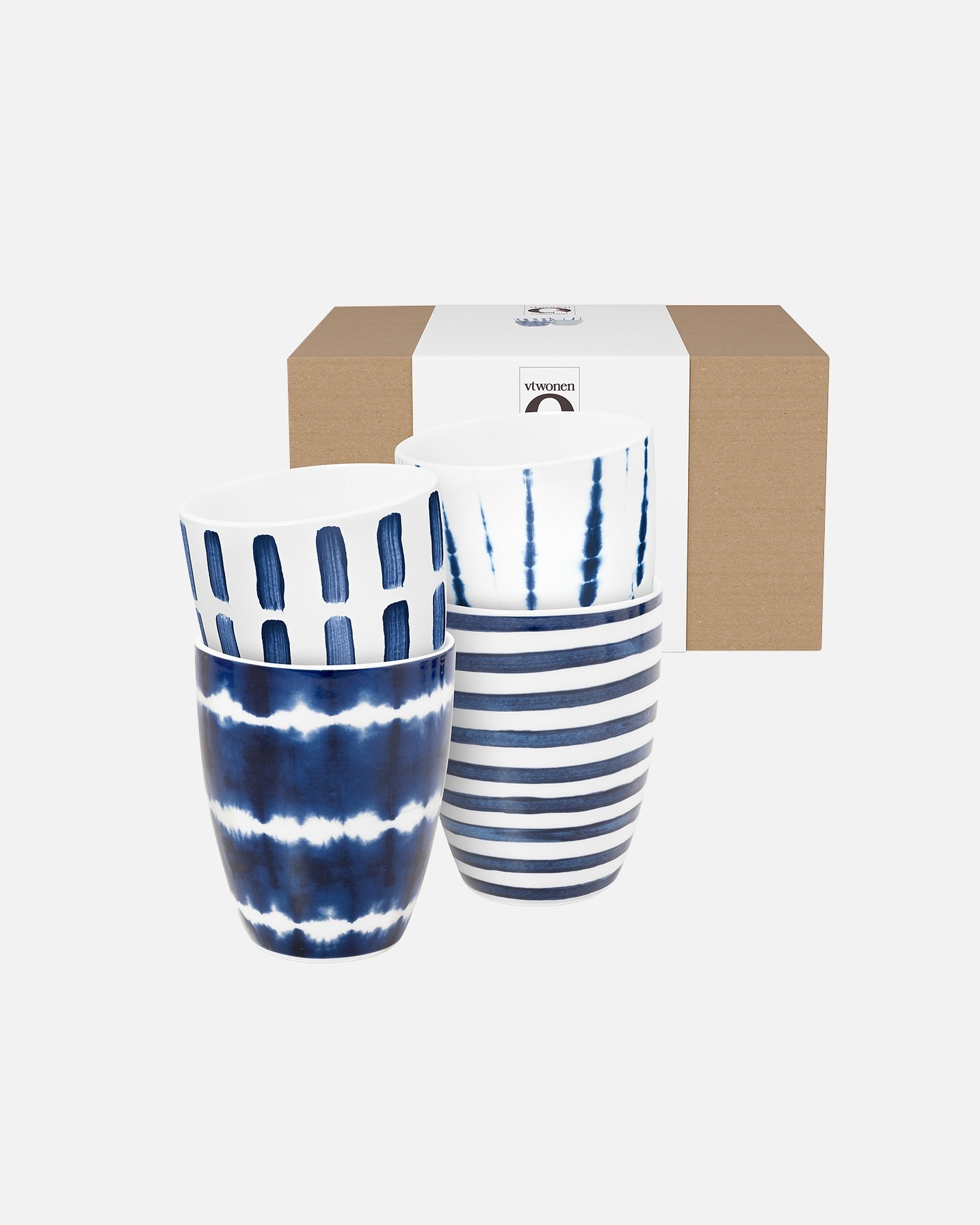 Hrnčeky vtwonen Modro-biele (sada 4 kusov) - 400 ml