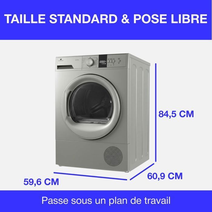 Secadora de ropa con bomba de calor CONTINENTAL EDISON CESL10PCS2 - 10 kg - 60 cm - Clase E - Plateada