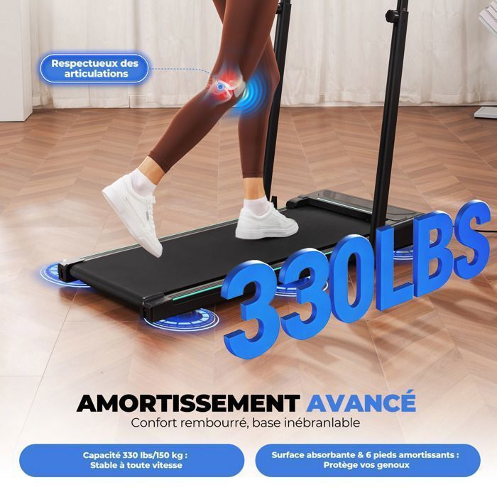 Tapis de Course Pliable avec Ecran LED et Télécommande, Accoudoirs Réglables, Moteur 2.5HP pour Fitness à Domicile - Vert