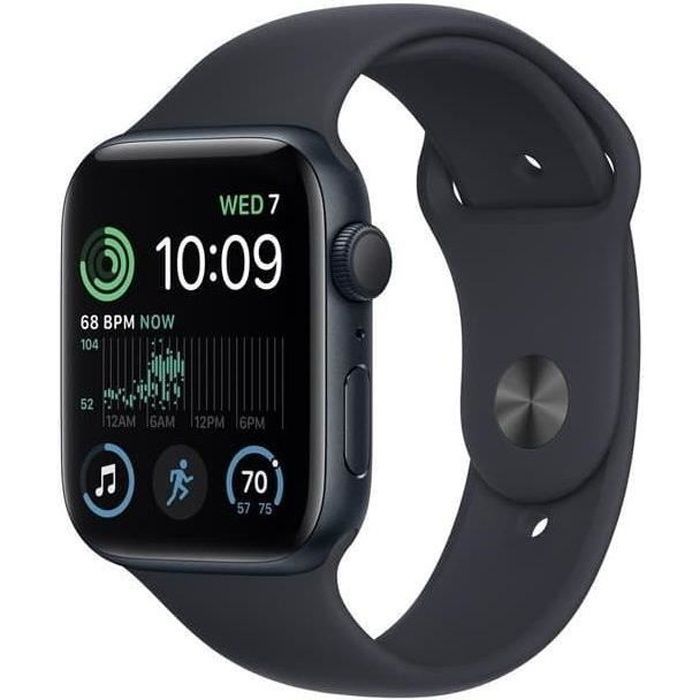 Apple Watch (Series SE) 2022 GPS 44 mm - Aluminium Minuit - Bracelet sport Noir - Reconditionné - Etat correct