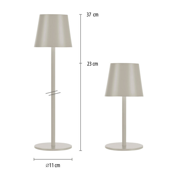 Buria LED rechargeable table lamp, set of 2, greige