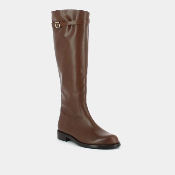 Bottes hautes et boucles latérales  en cuir cognac