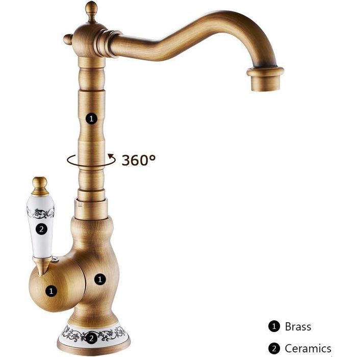 Robinet Lavabo Retro Poignée Unique - Robinetterie de salle de bain - Hauteur sous bec 250mm