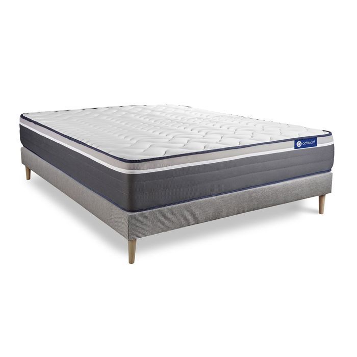 Mattress and bed base set 140x190 cm - Grey bed base (assembly required) - Actilatex Plus