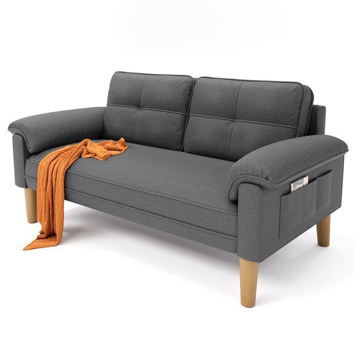 Canapé 2 Places - Bealife Canapé Scandinave - 2 Coussins - 2 Accoudoirs - Tissu - Bois - Salon - Chambre - 144 x 77 x 77 cm