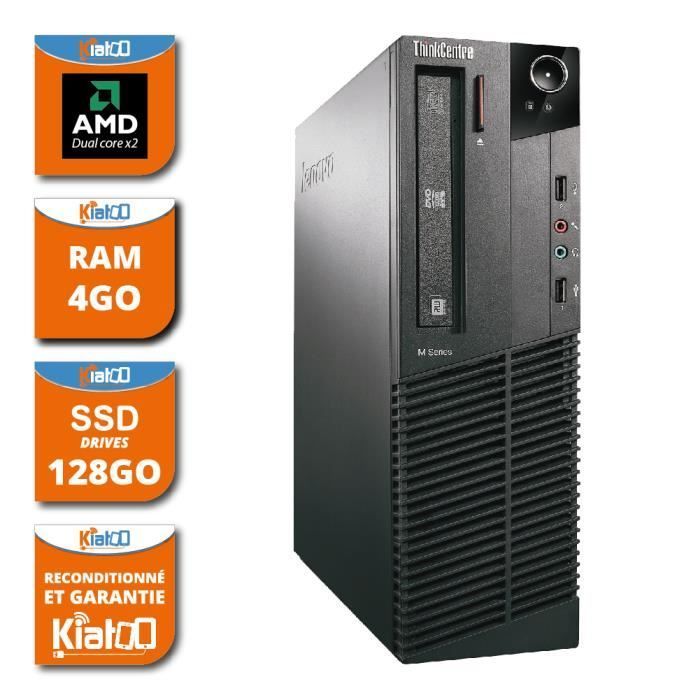 Computer desktop Lenovo M75, processore AMD dual-core, 4 GB di RAM, disco rigido SSD da 128 GB, ricondizionato, con garanzia.
