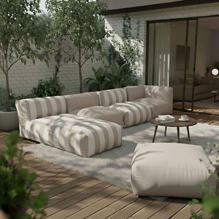 Mixi 5-Sitzer beige gestreiftes modulares Gartenmöbelset, Oviala