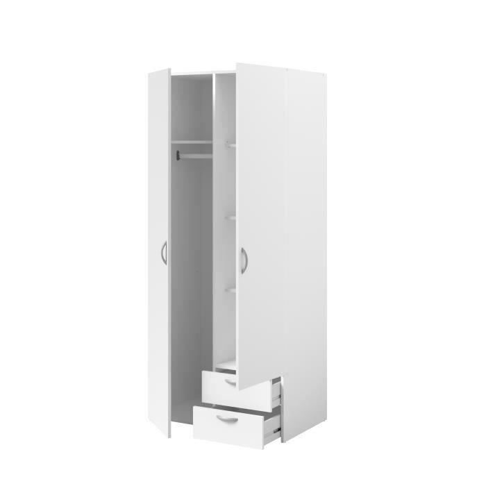 VARIA Wardrobe - White Finish - 2 Hinged Doors + 2 Drawers - W 81 cm x H 185 cm x D 51 cm - PARISOT