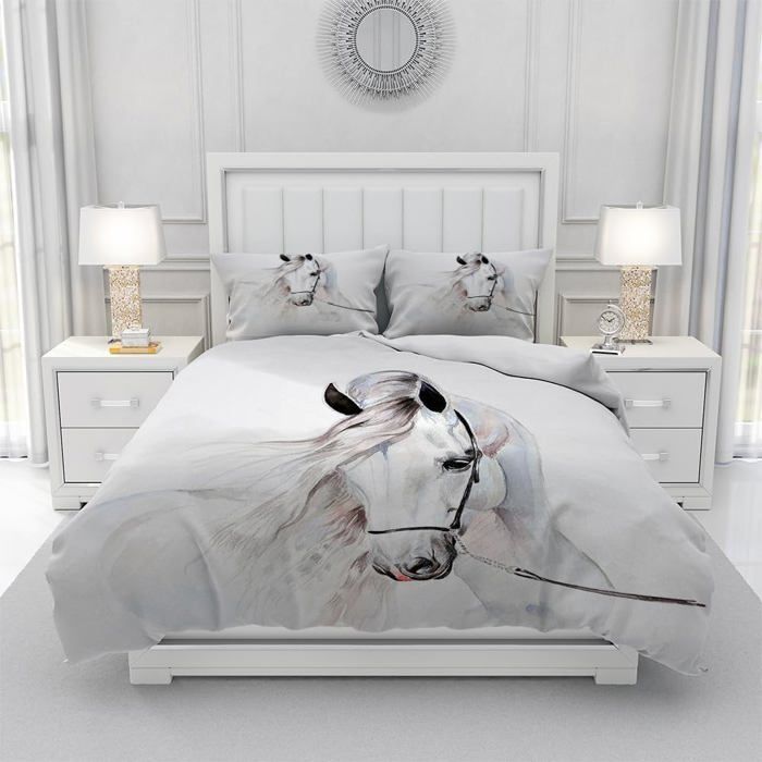 Funda nórdica de caballo de 140x200cm, juego de ropa de cama de caballo para niños, 1 funda nórdica de caballo + 2 fundas de almohada de 50×75cm