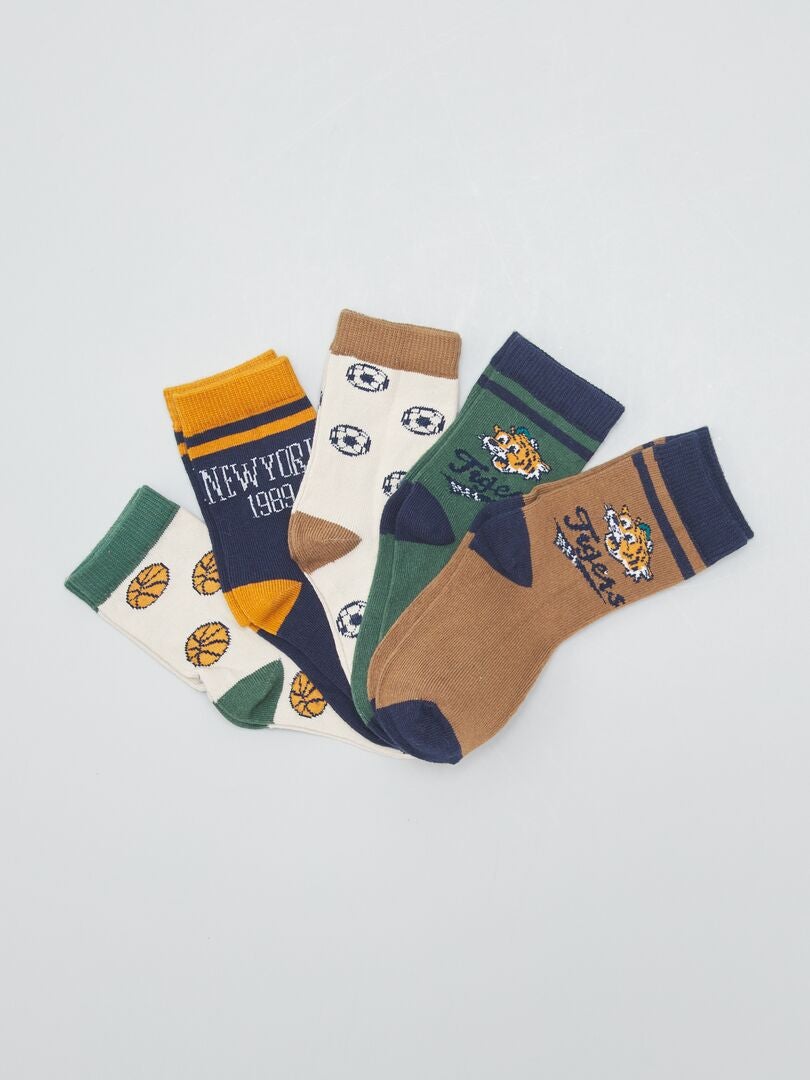 Juego de 5 pares de calcetines estampados - MARRÓN
