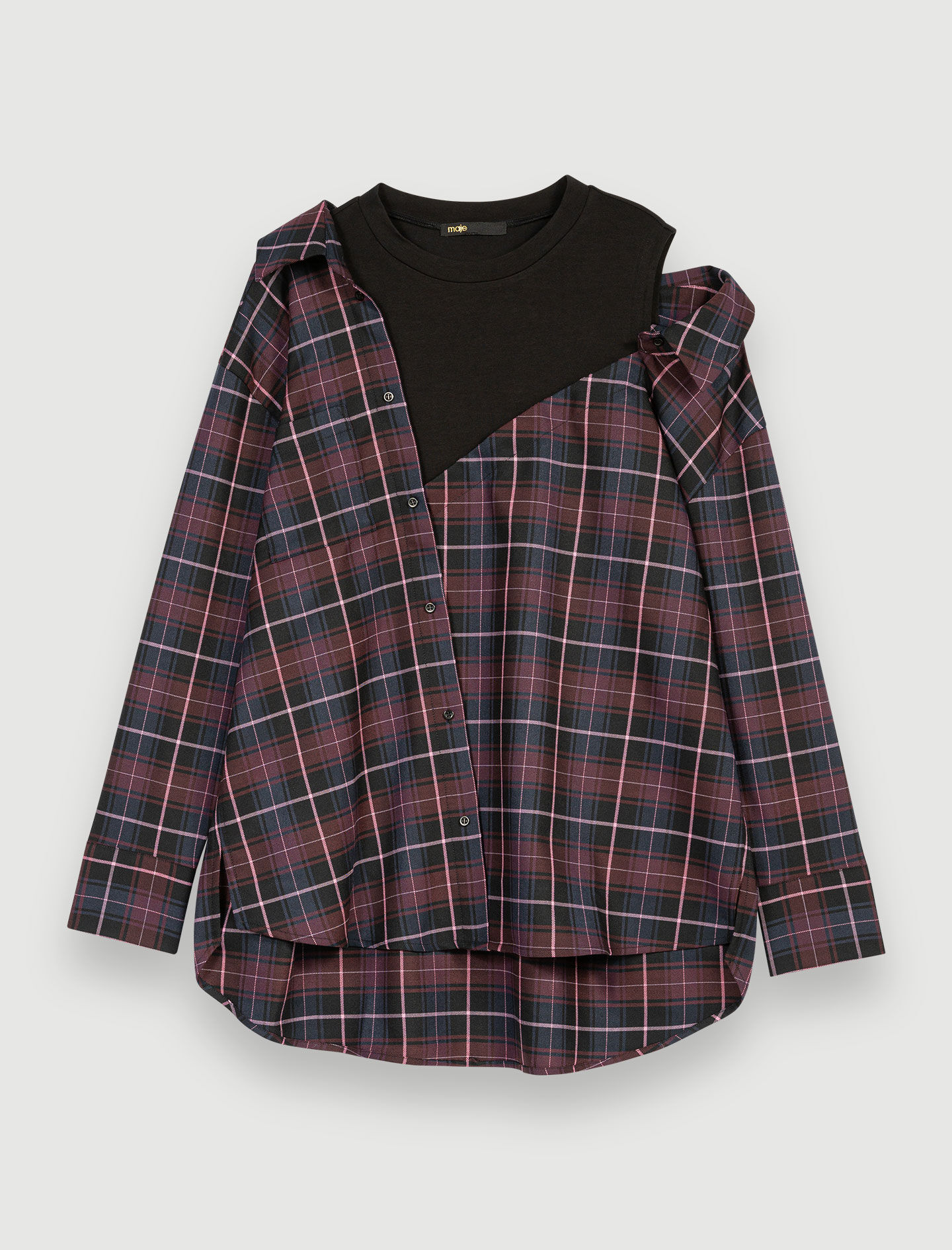 Trompe l'oeil shirt in contrasterend bordeauxrood