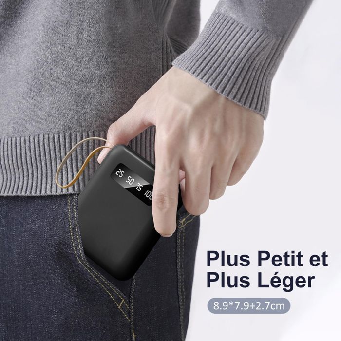 Cargador portátil de batería externa de 15000 mAh con 4 cables integrados, 6 salidas de batería y 3 entradas, pantalla LED y lámpara.