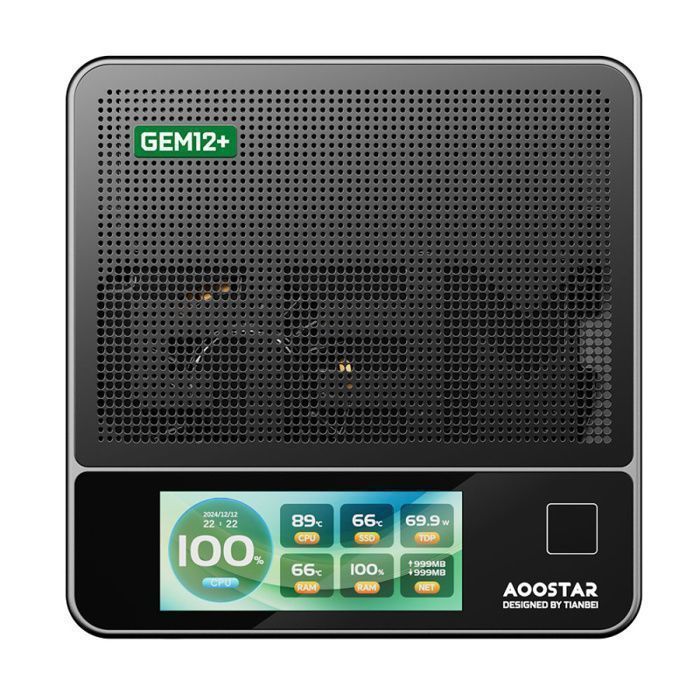 AOOSTAR GEM12+ Pro Mini PC with Screen - Fingerprint Reader - AMD Ryzen 7 Pro 8845HS 8 Cores up to 5.1GHz (No RAM or SSD)