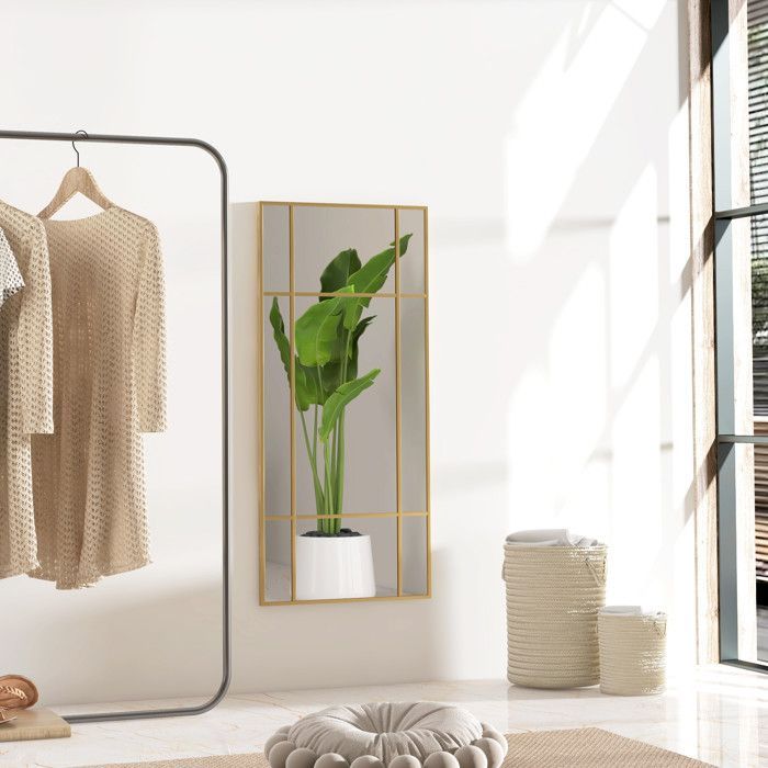 Espejo rectangular con frontal de cristal ANDY, color dorado.