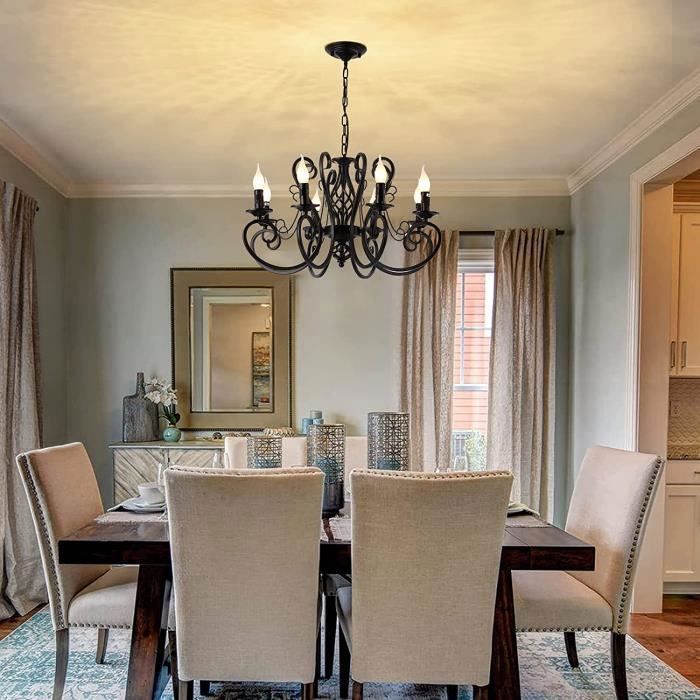 Lampadari Ganeed in stile francese, lampadario industriale vintage a 8 luci per isola cucina, in ferro nero, per stile rustico, attacco E14