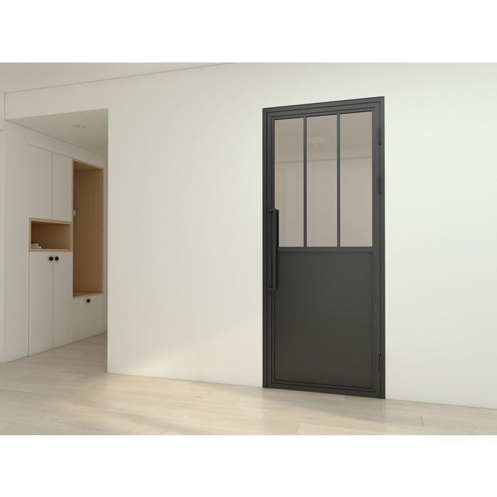 Schulte loft-style interior glass door, 93x204cm, hinged glass door, workshop style with black base, left-hand opening