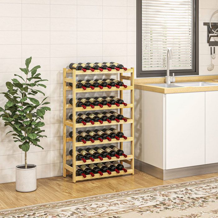 Bottle rack - HOMCOM - 7-tier wooden bottle holder for 42 bottles - 63 x 25 x 102cm - natural