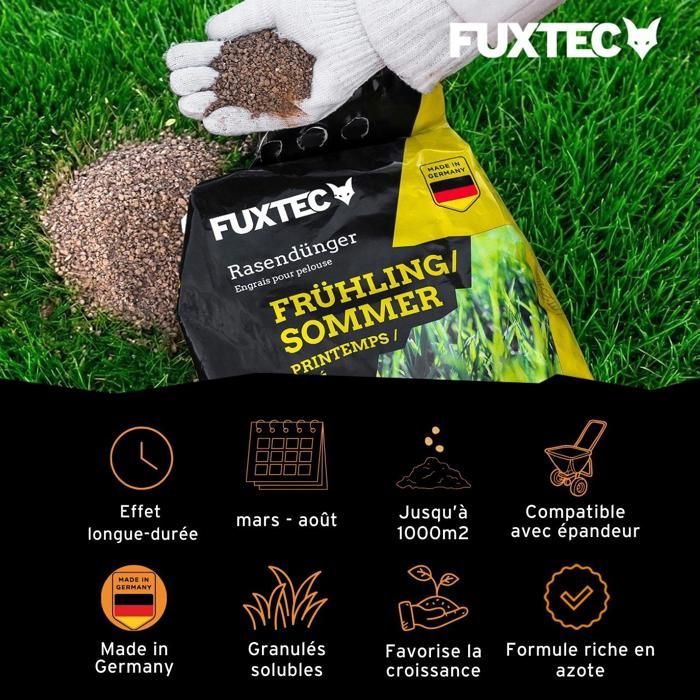 FUXTEC FX-RDFS20 Fertilizzante organo-minerale NPK per prato, primavera/estate, con magnesio e zolfo, 20 kg