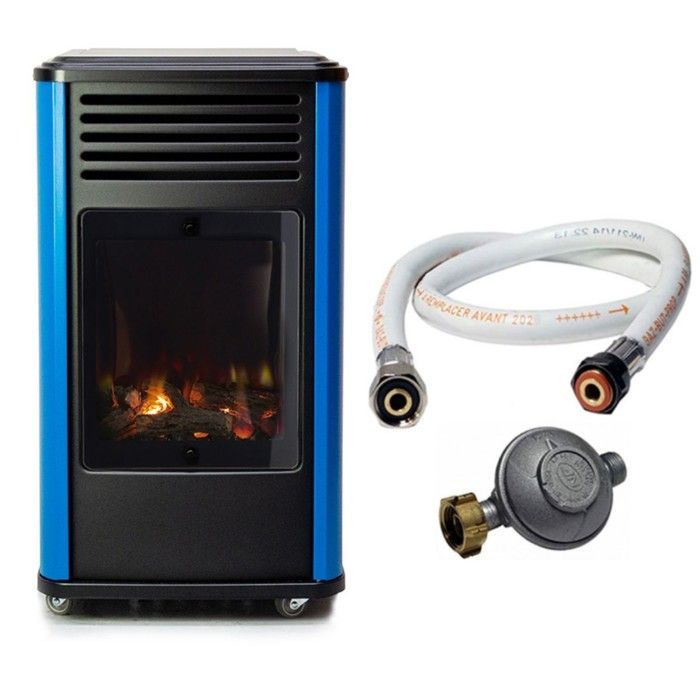 Calentador de gas de 3,4 kW, efecto de llama azul + manguera de gas + regulador de butano, Manhattan Sahara