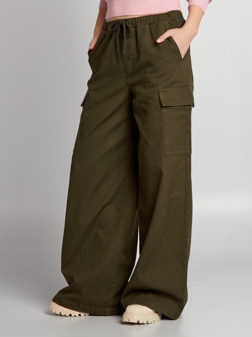 Pantalones de pierna ancha con bolsillos - CAQUI