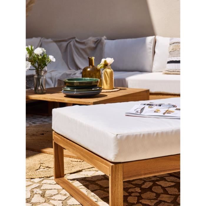 Conjunto modular de jardín esquinero LEVATA XL - Madera de acacia con certificación FSC - 8 plazas - Color blanco roto + Funda incluida