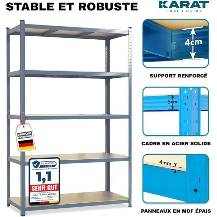 Estantería metálica reforzada de alta resistencia, 5 niveles, gris antracita, 180 x 90 x 60 cm, carga máxima: 875 kg
