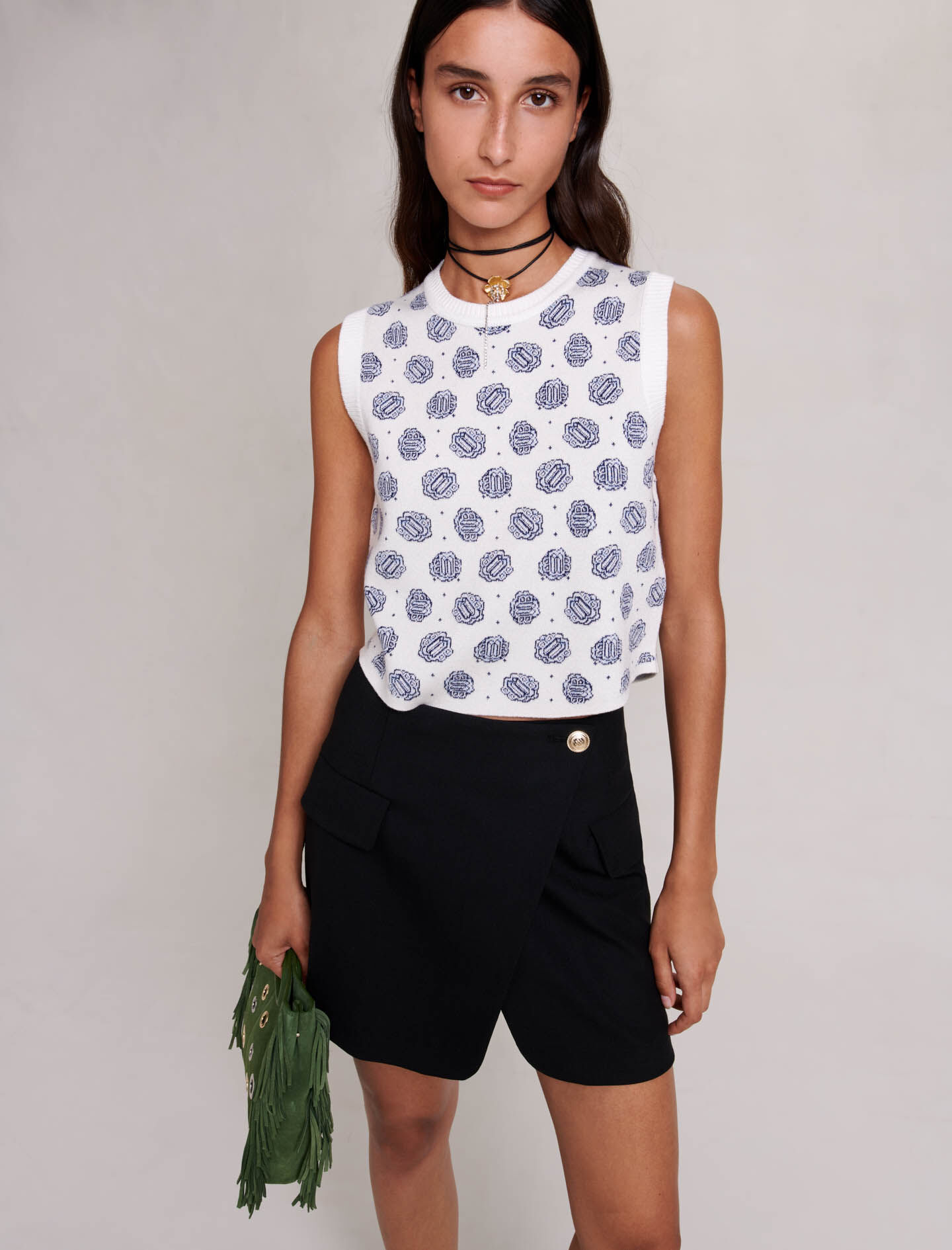 Pulover decupat monogramă-Monogramme Clover écru/bleu