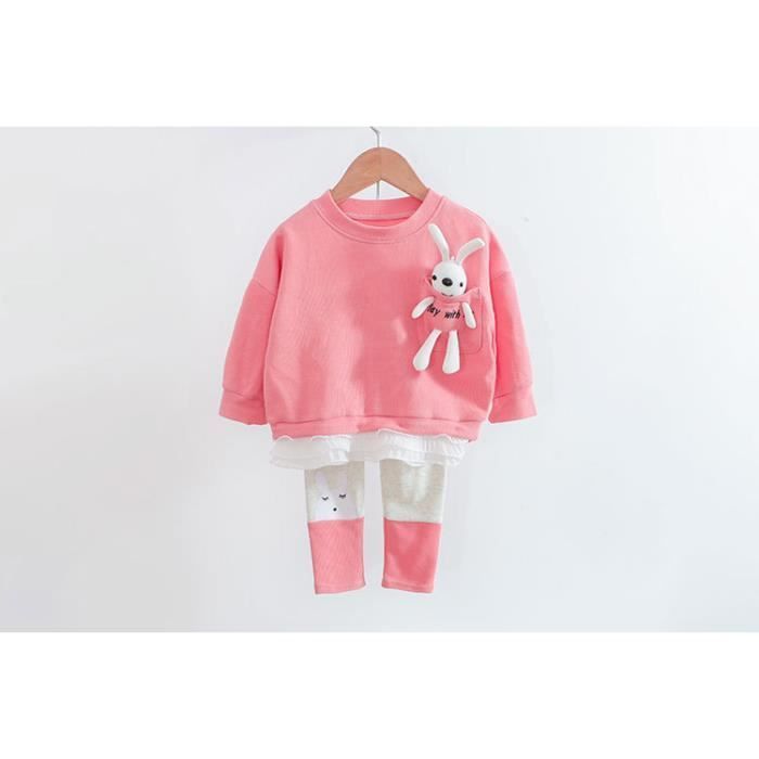 Conjunto de ropa de niña con diseño de conejita de dibujos animados: camiseta y pantalón, disfraz navideño rosa.