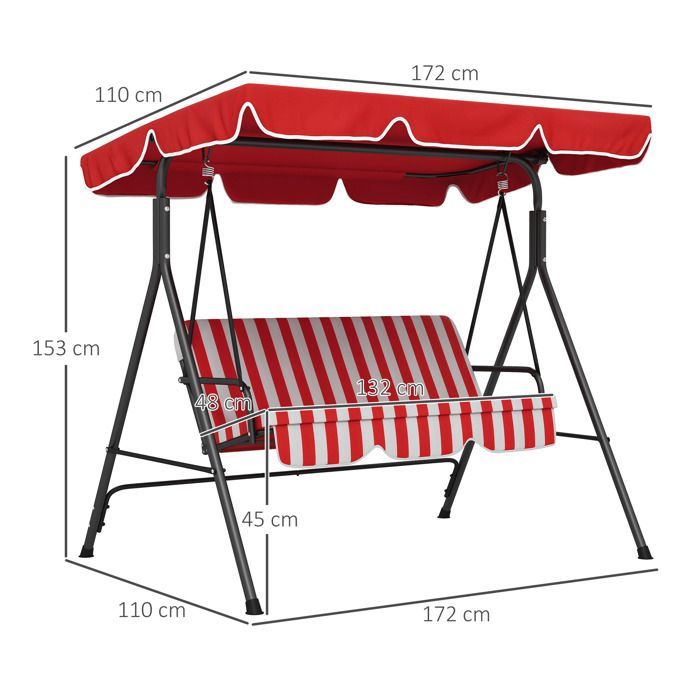 Columpio de jardín - Outsunny - 172x110x153cm - Acero - rojo
