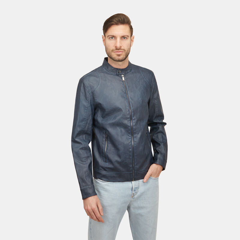 Giacca biker da uomo effetto pelle