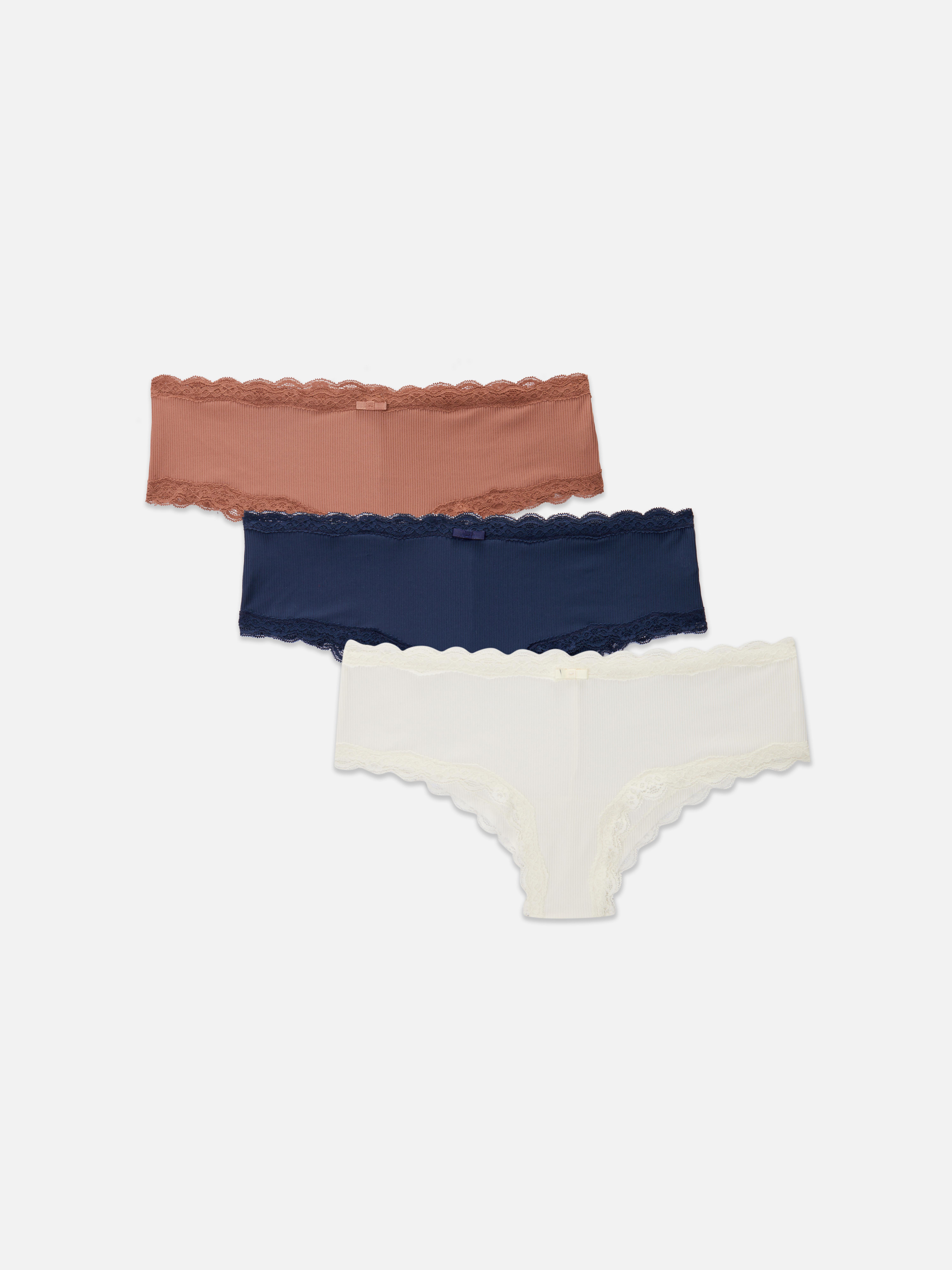Set de 3 pantaloni hipster cu model striat și bordură din dantelă