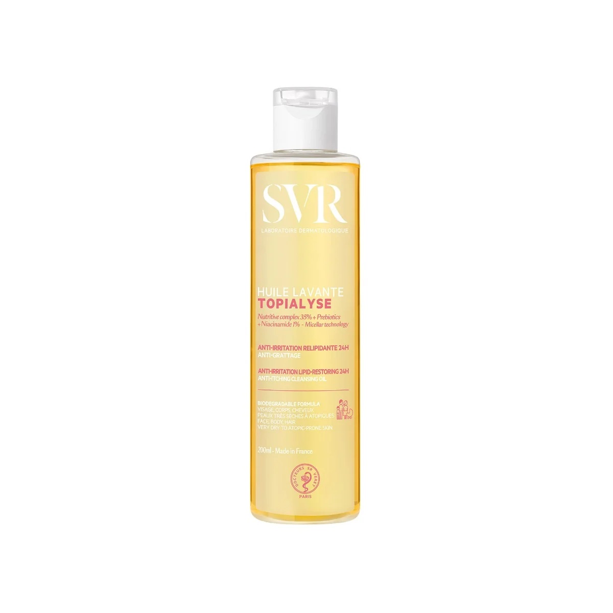 Aceite limpiador SVR Topialyse 200 ml. Nueva fórmula. Limpiador contra la irritación y el picor.