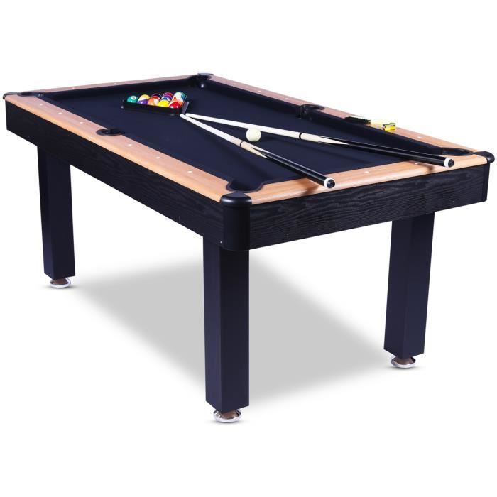 Billard américain 6ft Vegas bois noir - 184x102x82cm - Tapis de jeu noir