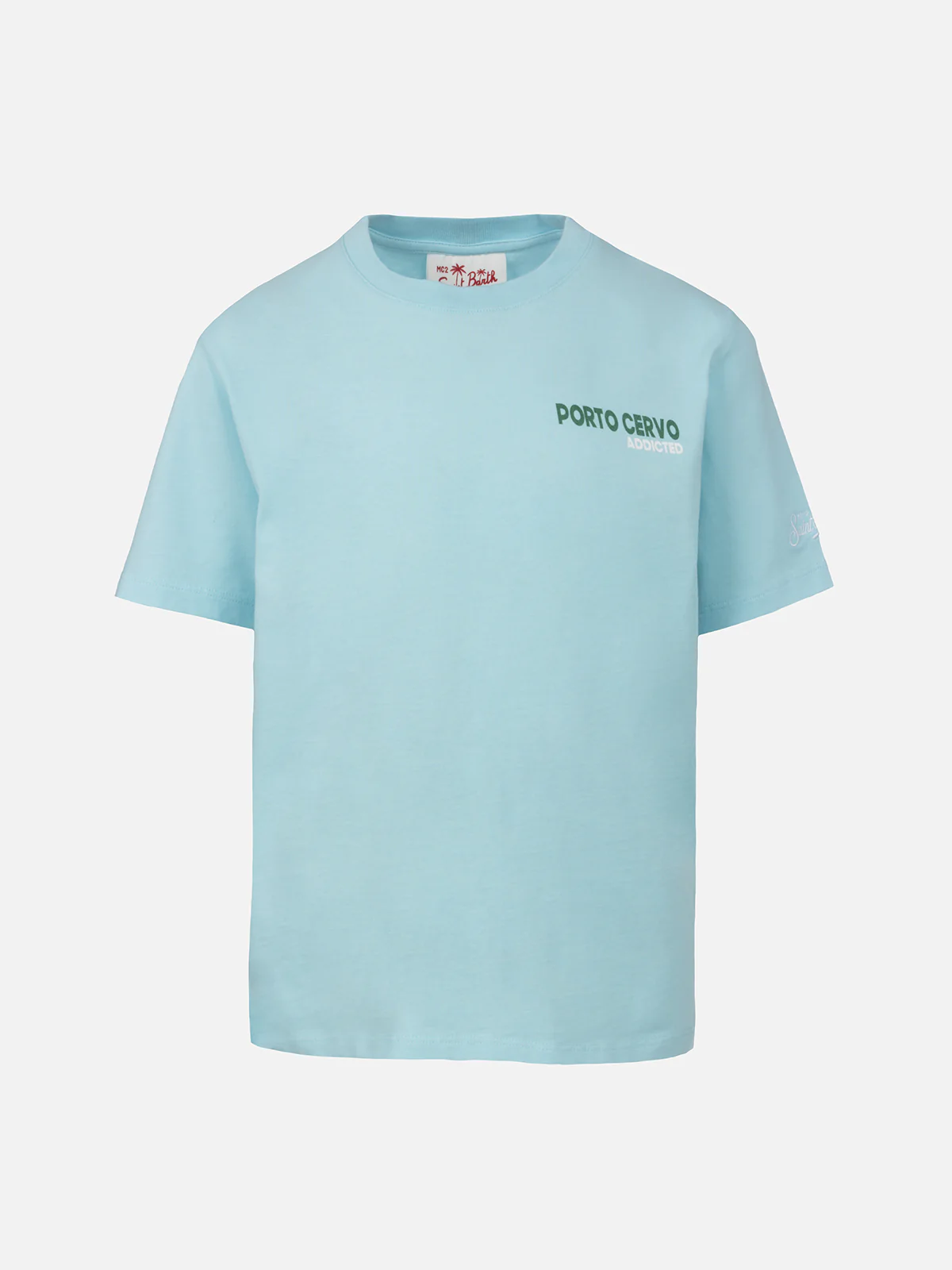 T-shirt da bambino in cotone con stampa di cartoline Porto Cervo addic