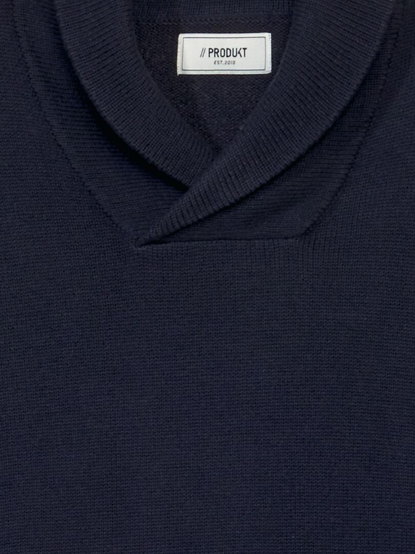 Sweter z kołnierzem szalowym - NIEBIESKI