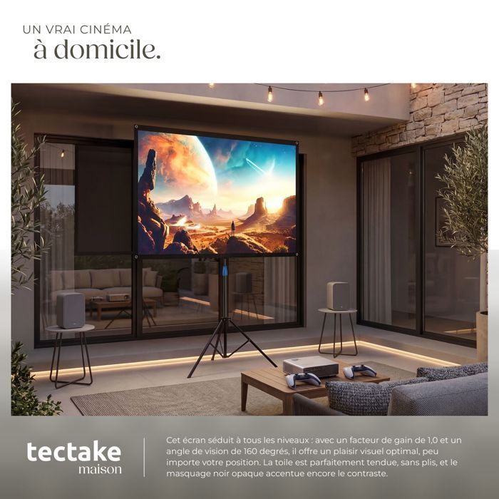 TECTAKE - Écran de projection Cinema avec trépied pliable, 16:9, 4K, HD, 60 pouces - blanc