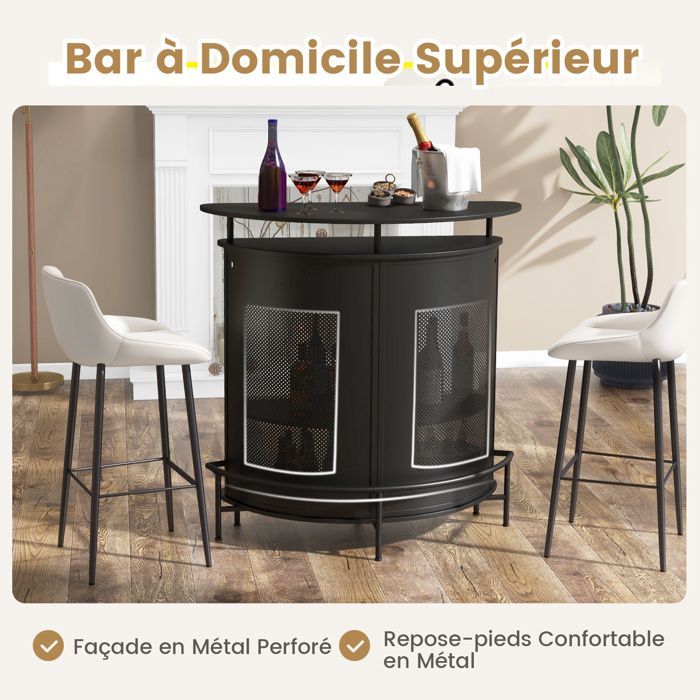 Aparador de cocina COSTWAY de 4 niveles con estantes, 3 soportes para copas, reposapiés, mesa de bar industrial para sala de estar.