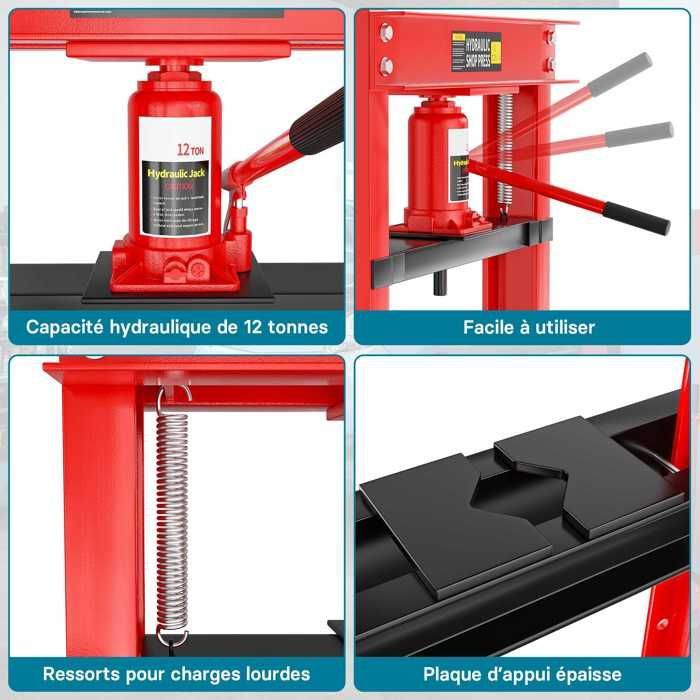 Prensa hidráulica Wiltec, prensa de taller, prensa de bastidor – 1340 x 500 x 600 mm – Fuerza de prensado de 12 t – Cilindro de pistón – Taller de reparación