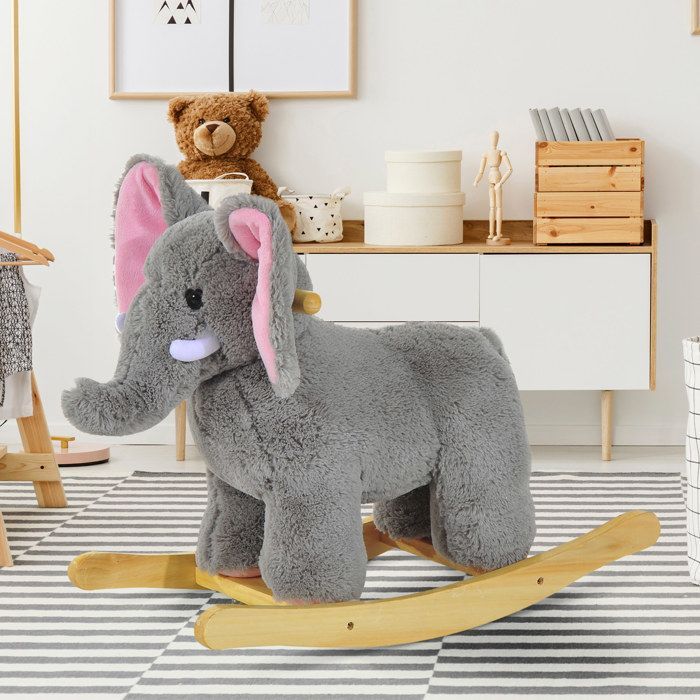 Elefante balancín HOMCOM para niños, juguete balancín para bebés de 18 a 36 meses - Música y asas, capacidad de carga de 60 kg, gris