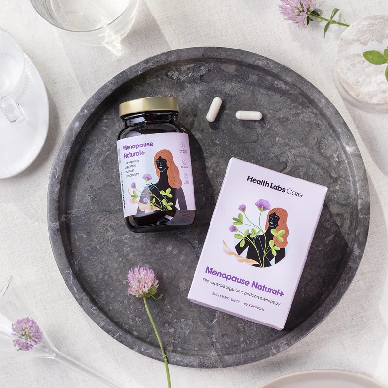 Kapsule prehranskega dopolnila Health Labs Care Menopause Natural+ za udobje med menopavzo