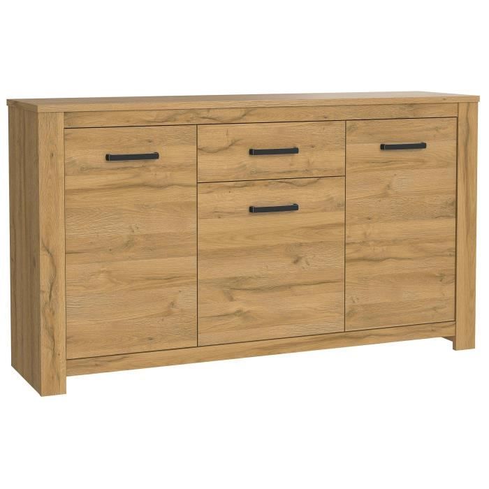 Buffet bas - Décor chêne vieilli - Classique - HAVANNA - L 161 cm