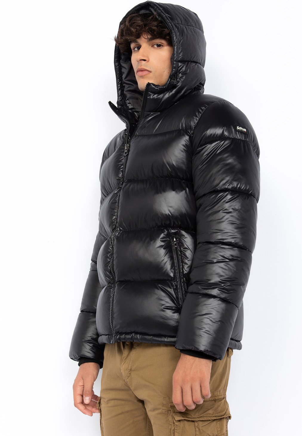 Schott gewatteerde jas met capuchon - Winterjas - zwart
