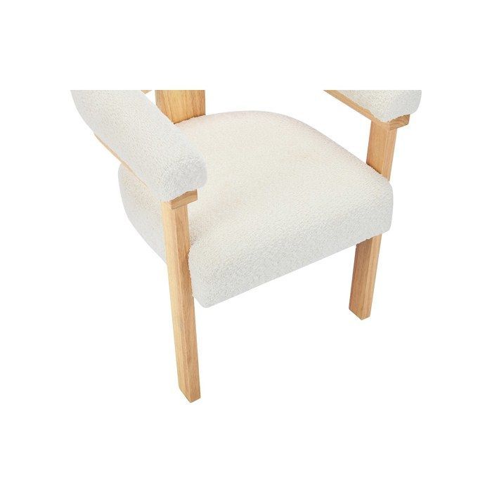 Lot de 2 chaises avec accoudoirs en tissu bouclette et bois d'hévéa naturel - Blanc - LIVELIA