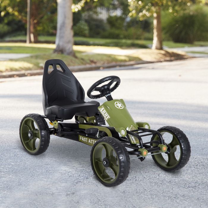 Kart à pédales - véhicule enfants - HOMCOM - siège réglable frein manuel roues EVA - acier - vert noir