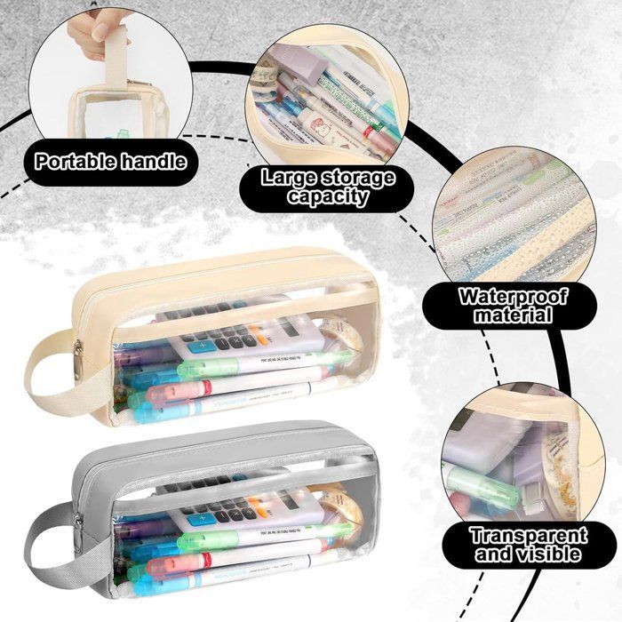 Lot de 2 trousses transparentes étanches pour école.