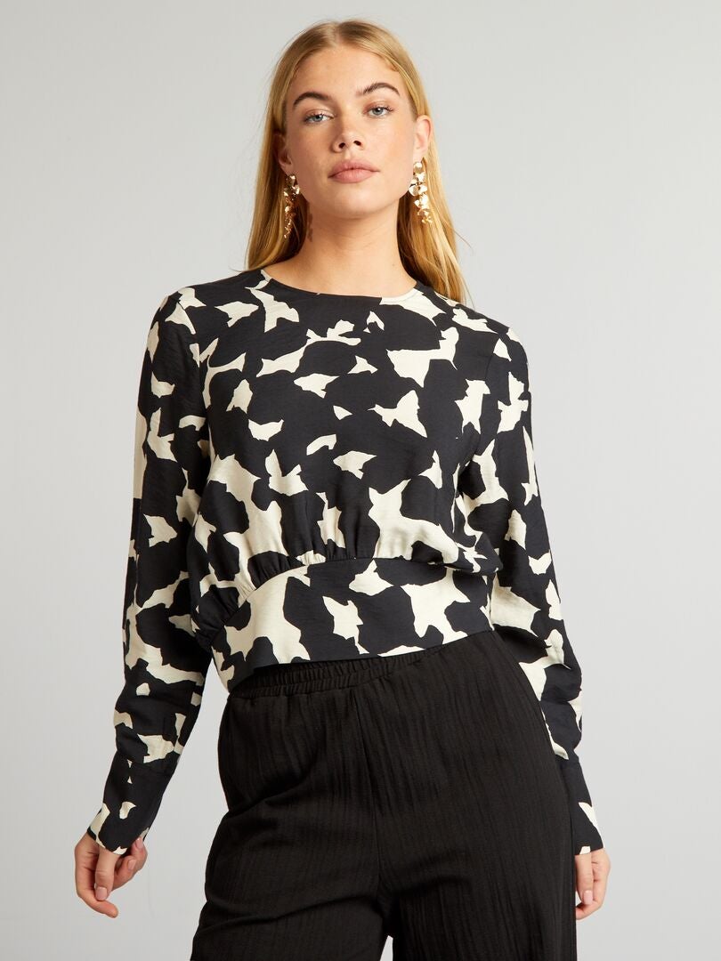 Blusa estampada de manga larga - NEGRA