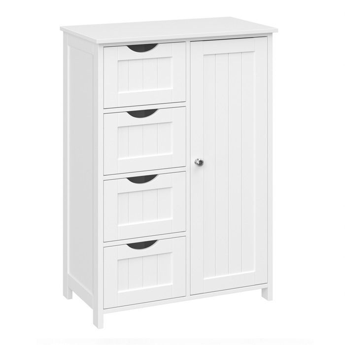 Bathroom Storage Cabinet, Space Saving, Chest of Drawers, with 4 Drawers, Cabinet with Door, Adjustable Shelf, Cloud White