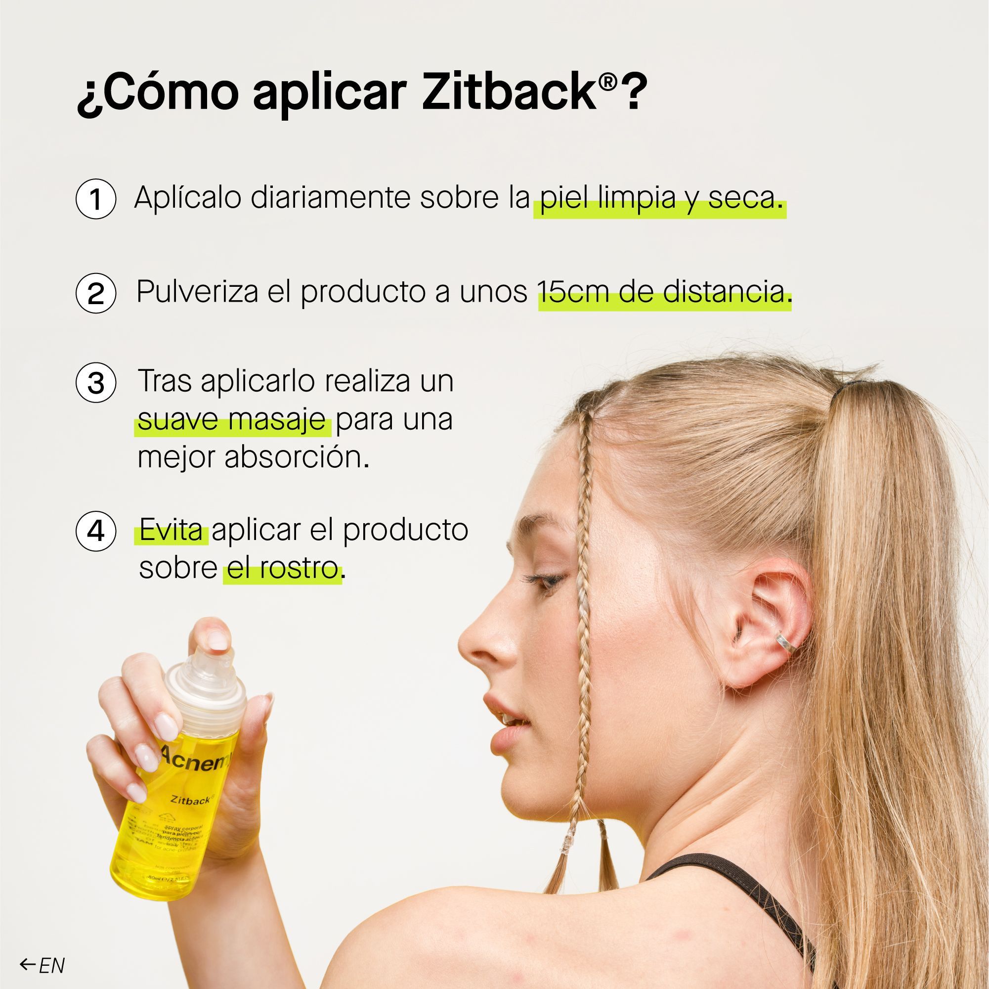 „Zitback“ spuogų kūno purškiklis Kūno kosmetika