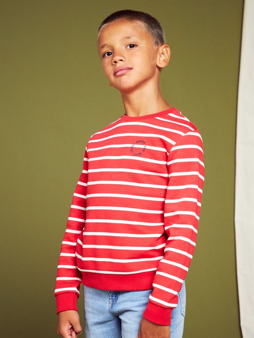 Fleece sweatshirt met brede strepen - ROOD